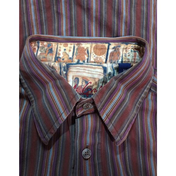Robert Graham Shirt Mens Medium Multicolor Striped Dress Button Up Silk Blend - Picture 5 of 9